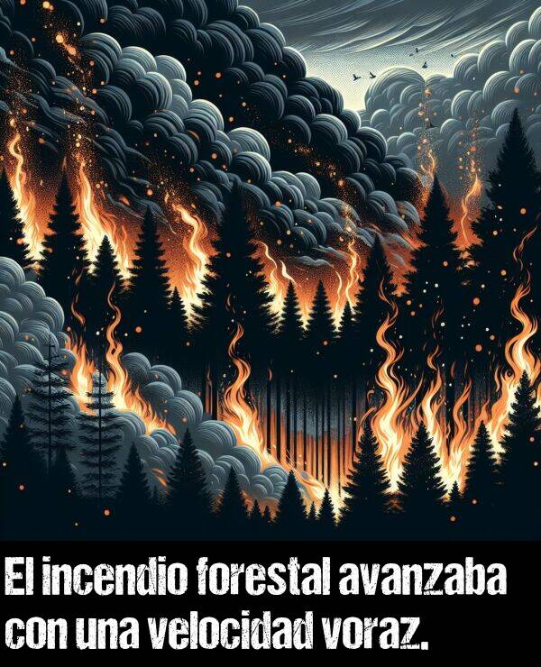 voraz: El incendio forestal avanzaba con una velocidad voraz.