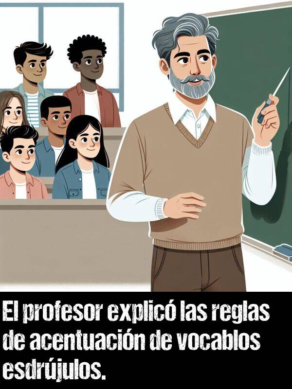 regla: El profesor explicó las reglas de acentuación de vocablos esdrújulos.